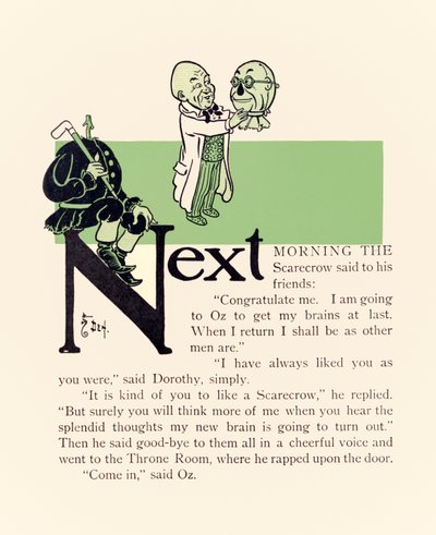 The Wizard giving the Scarecrow new brains, from The Wonderful Wizard of Oz by L. Frank Baum by William Wallace Denslow